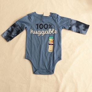 Baby Boy Cute "100% Huggable"  Blue Long Sleeve Bodysuit (12 Months) NWT